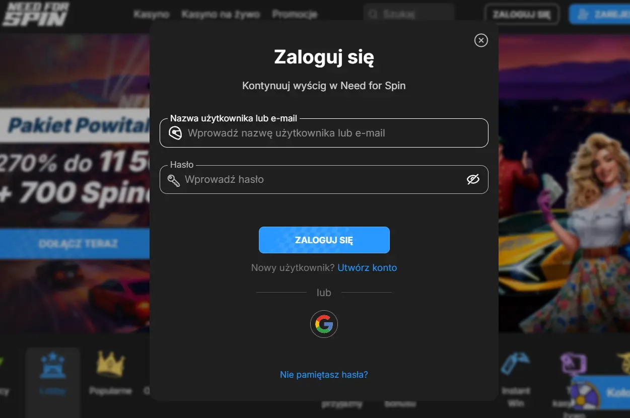 Zakładanie konta i logowanie w Need for Spin — Need for Spin Casino
