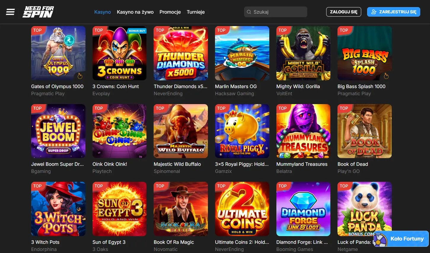 Automaty, jackpoty i stoły z krupierem — Need for Spin Casino